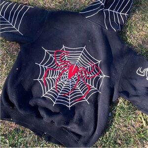 Black Hoodie with Red Spider and Web Design